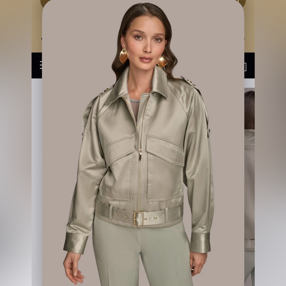Donna Karan - Belted Satin Biker Jacket